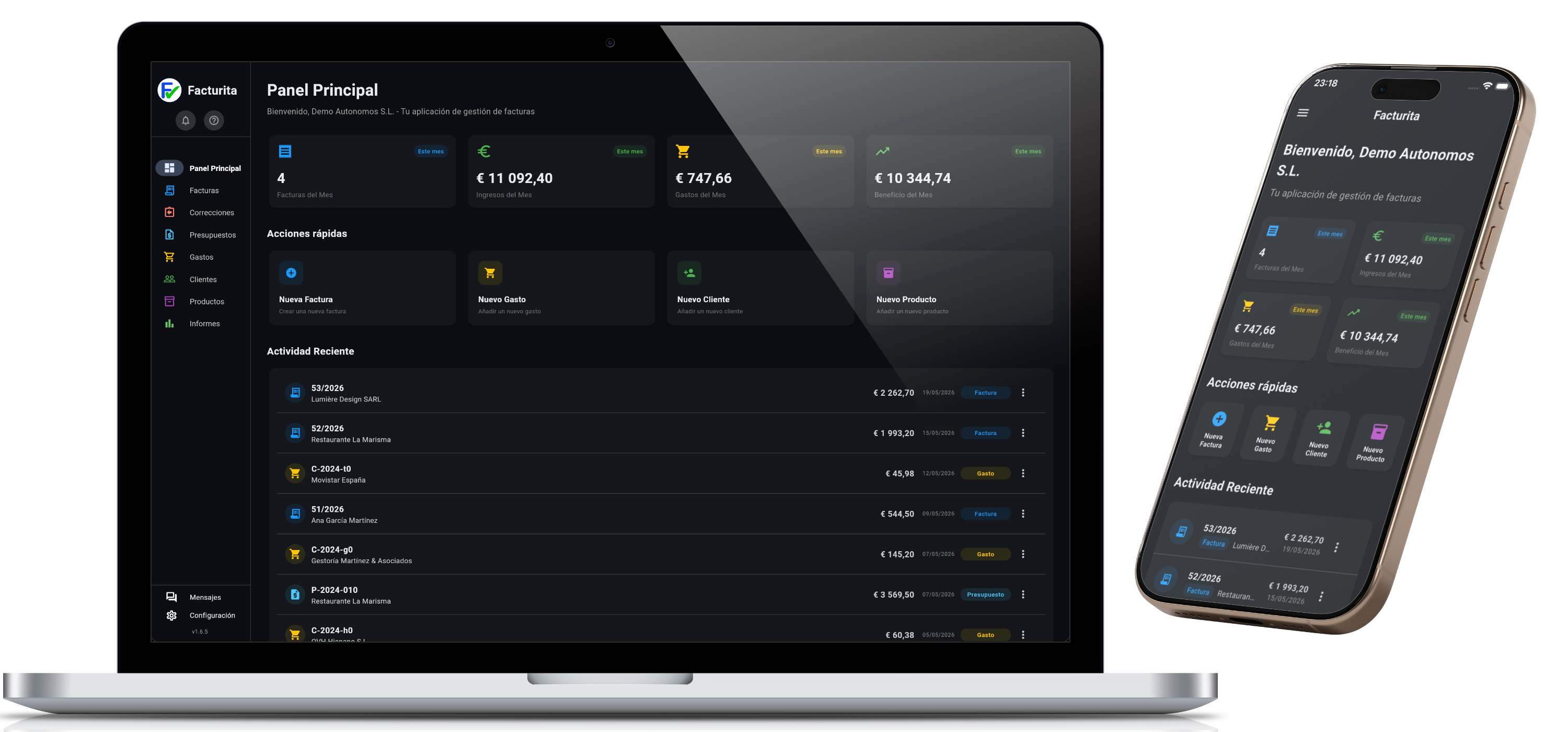Facturita Dashboard - Ciemny Motyw