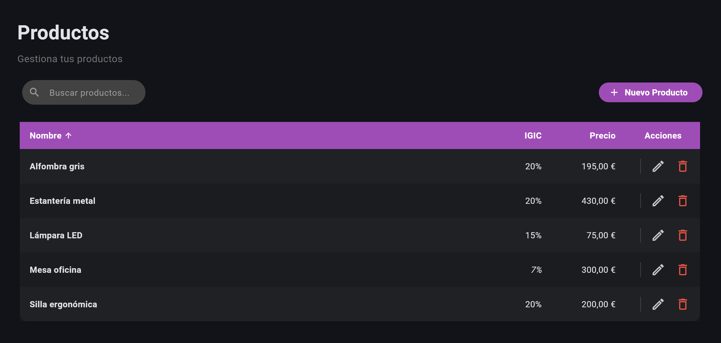 Catálogo de productos